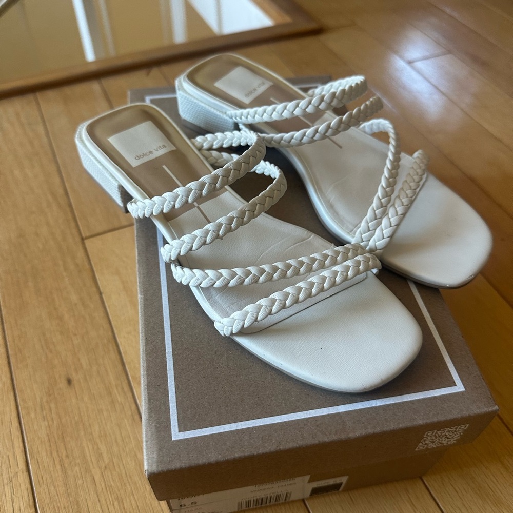 Dolce Vita White Braided Strap Slide Sandals